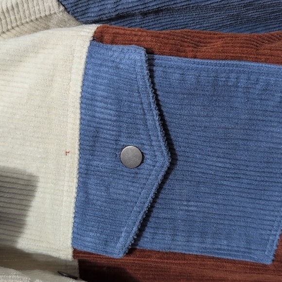 HYFVE Colorblock Corduroy Semi Cropped Jacket Raw Hem Blue Brown White size Med - Picture 5 of 9